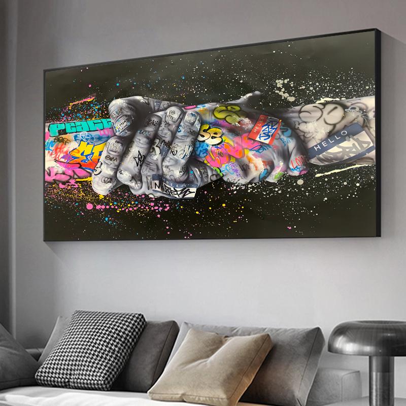 Bansky Graffiti-Kunst Hand in Hand Leinwand-Poster und Drucke Street Art Wandgemälde Heimdekoration