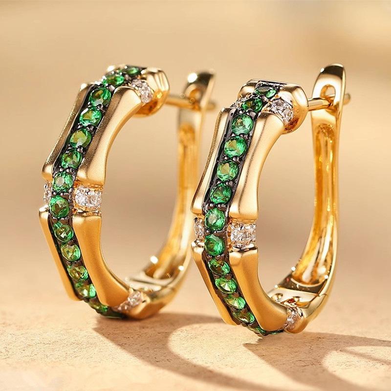 Hoop Earrings with Green and Clear Stone Inlay for Women Elegant Statement Earrings for Party and Daily Wear