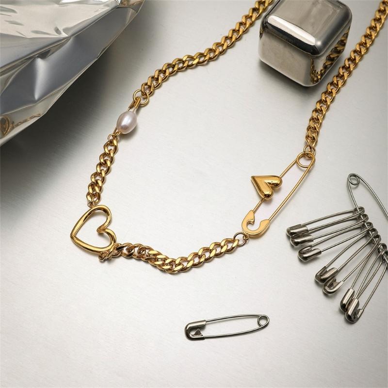 Adjustable Stainless Steel Paper Clip Inspired Heart Necklace For Women Fashion Jewelry Daily Wear Collarbone Chain