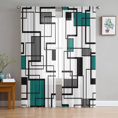 Abstrakte Geometrie Aqua Ente Grün Sheer Voile Fenster Vorhänge Tüll Vorhänge Wohnzimmer Balkon Dekoration Vorhänge