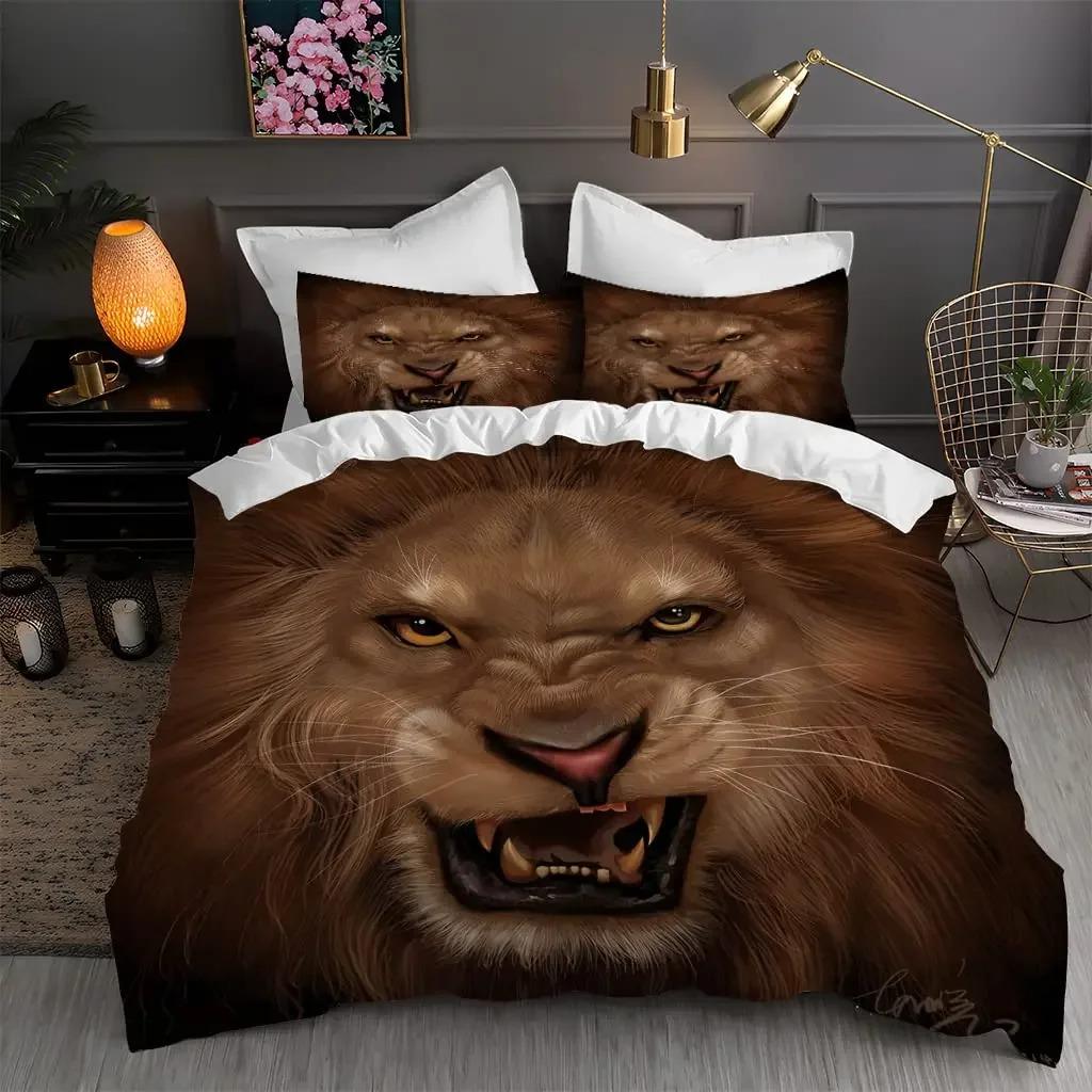 3PCS Single-sided Printed Quilt Cover Lion Animals Printed Bedding Sets Comfortable Bedspreads Comforter Duvet Birthday Gift