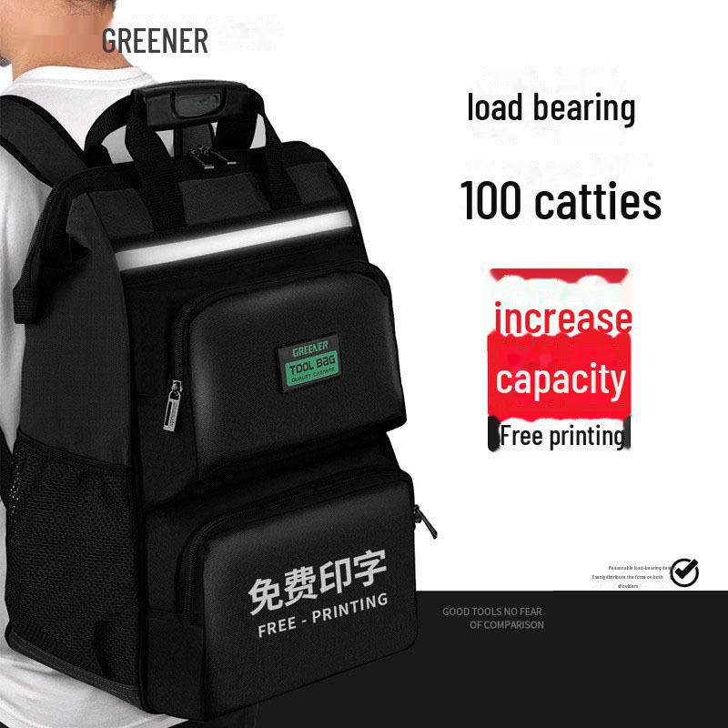 Green Forest Men's Double Shoulder Tool Backpack – Multifunctional, Durable Canvas Repair Bag for Electricians