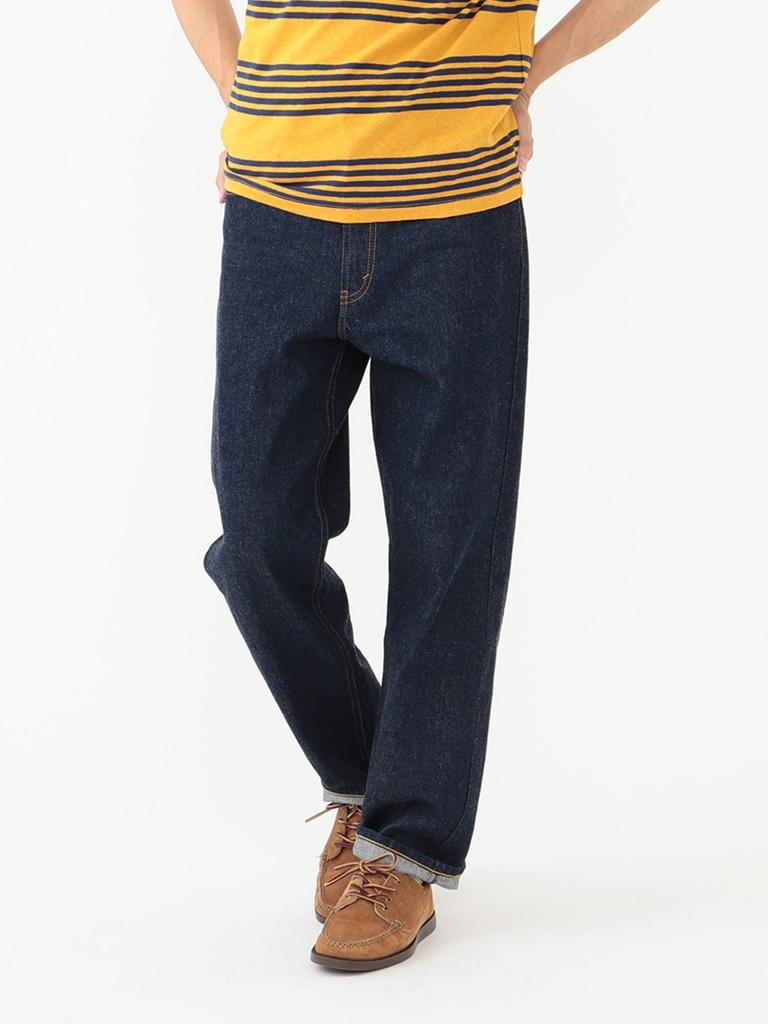 Beams Plus Denim Size 38210040791 Men's Wide-Leg 5-Pocket Pants, Indigo, L,