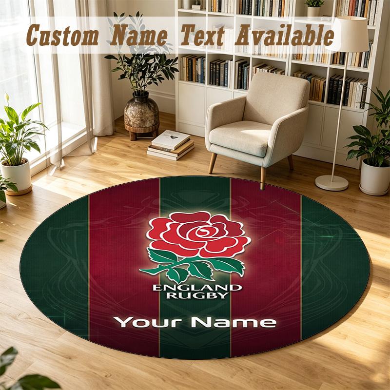 Round Rug Custom NameEngland Rugby Pattern Non Slip Carpet Home Floor Decor