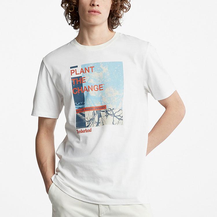 Timberland Pattern Printed Knit Casual Crew Neck Short Sleeve T-Shirt Men T-Shirts White A62JN-100