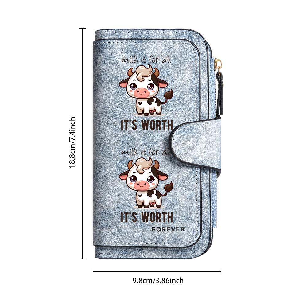 Cute Cow Print Long Wallet Casual Portable Card Holder Multi Slot Fashion Purse for Women Daily Use