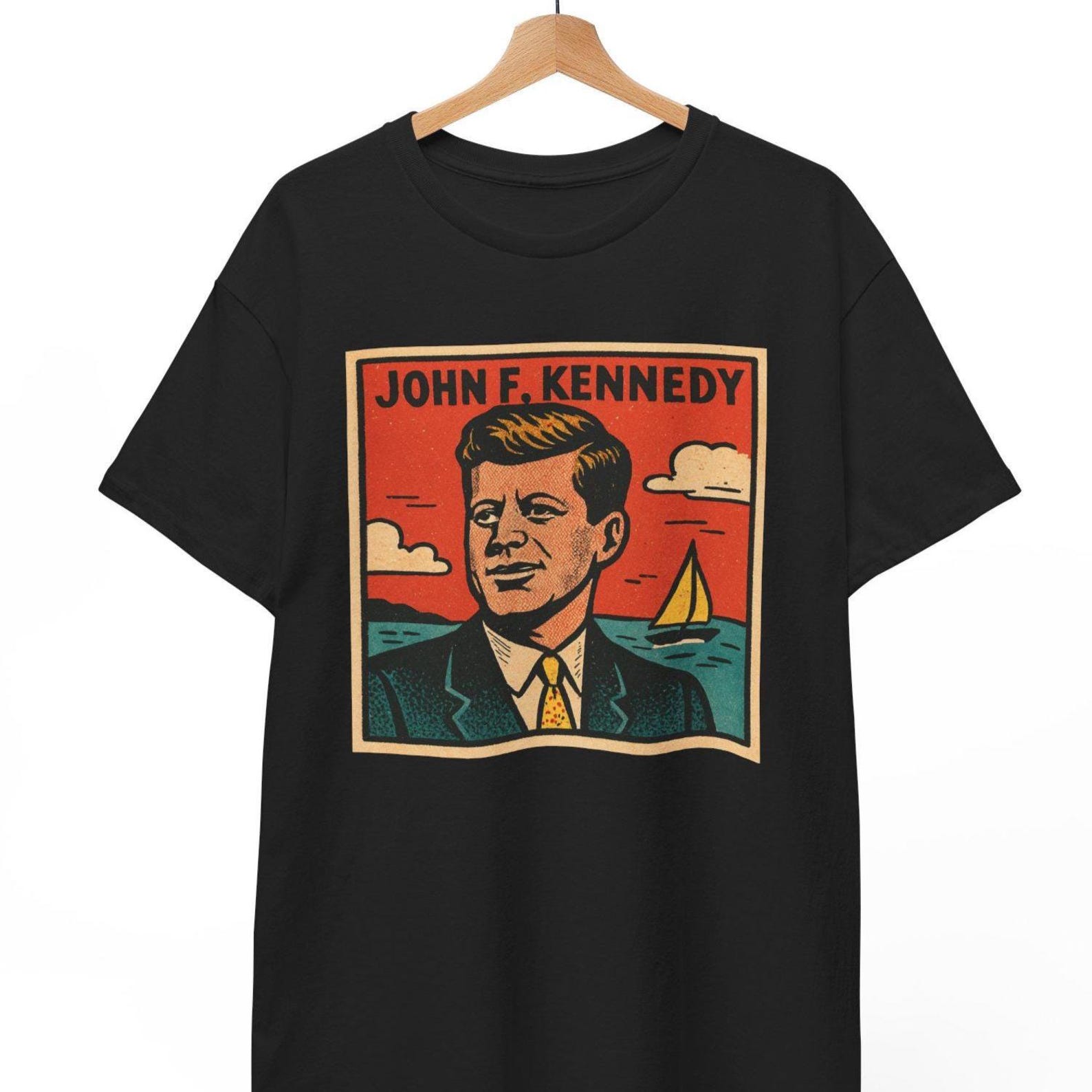 JFK Comic T-Shirt: Retro Vintage President Graphic Tee S
