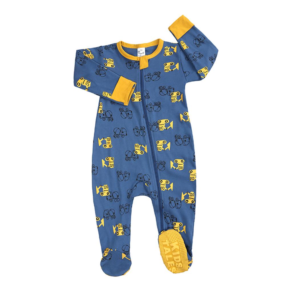 Newborn Baby Boys Girls Cartoon Romper Zip Front Non-Slip Footed Sleeper Pajamas