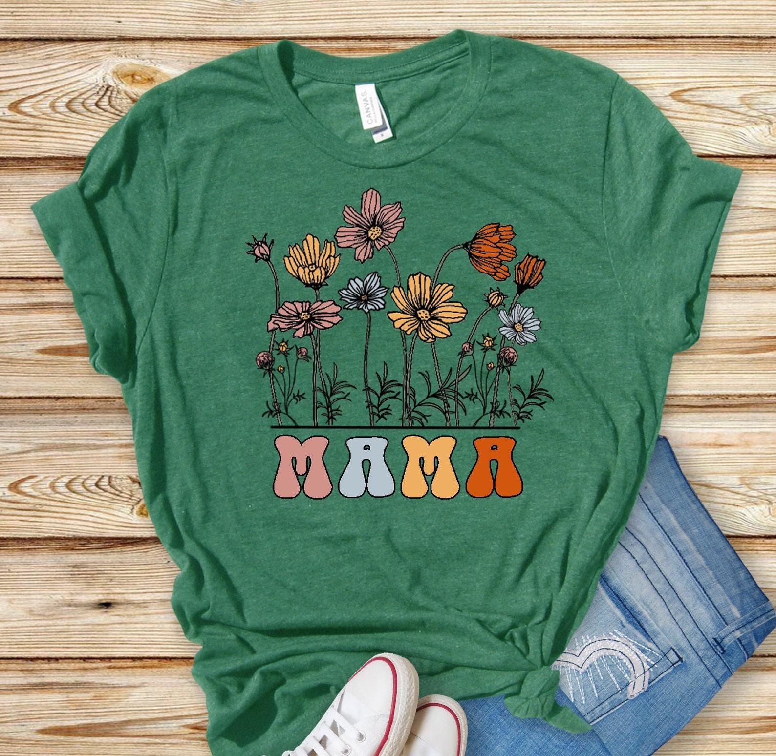 Mama Flower Shirt, Gift For Her, Flower Shirt Aesthetic, Floral Graphic Tee Floral Shirt, Flower T-shirt Wild Flower Shirt Wildflower Tee S