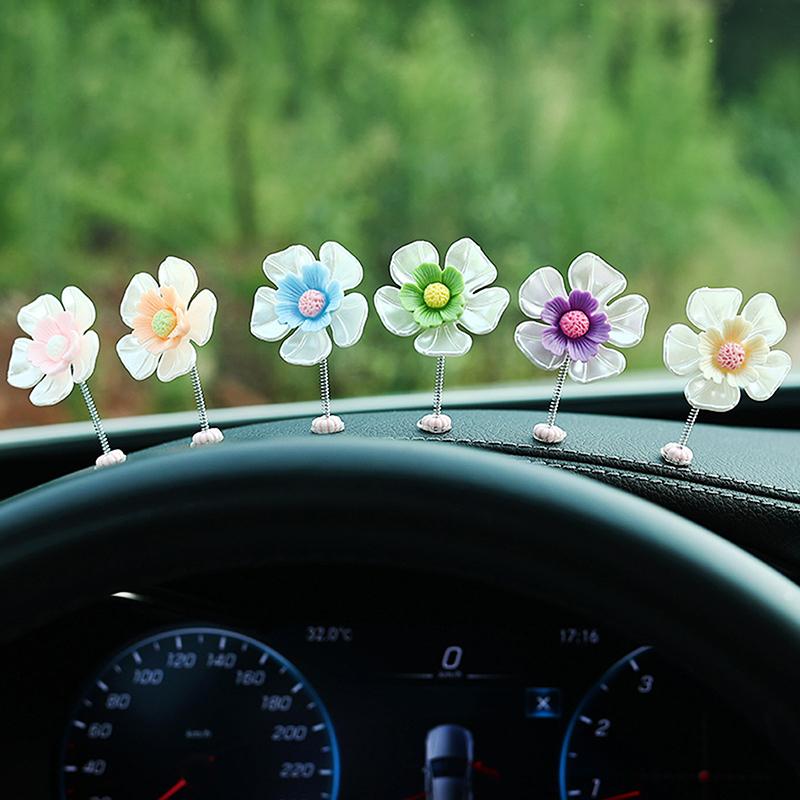 

2Pcs Cute Shaking Flower Vehicle Center Console Small Ornament Car Dashboard Decoration Car Interior Decoration Accessories