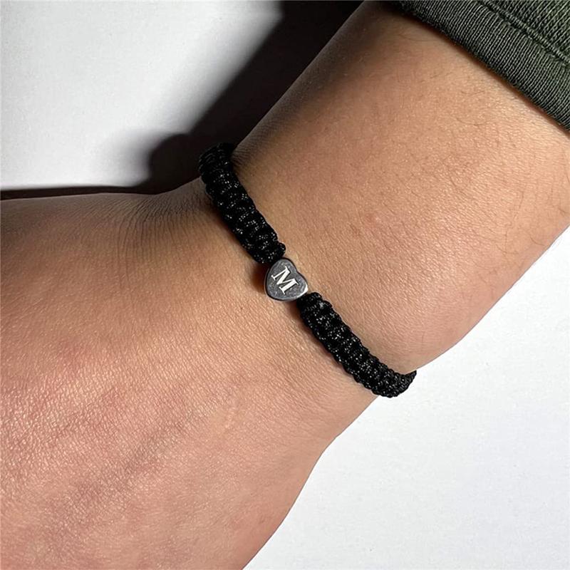 1PC Jewelry Wear-resistant 26 Letters Charm Braided Rope Unisex Bracelet Adjustable Heart Shape Couple Lover