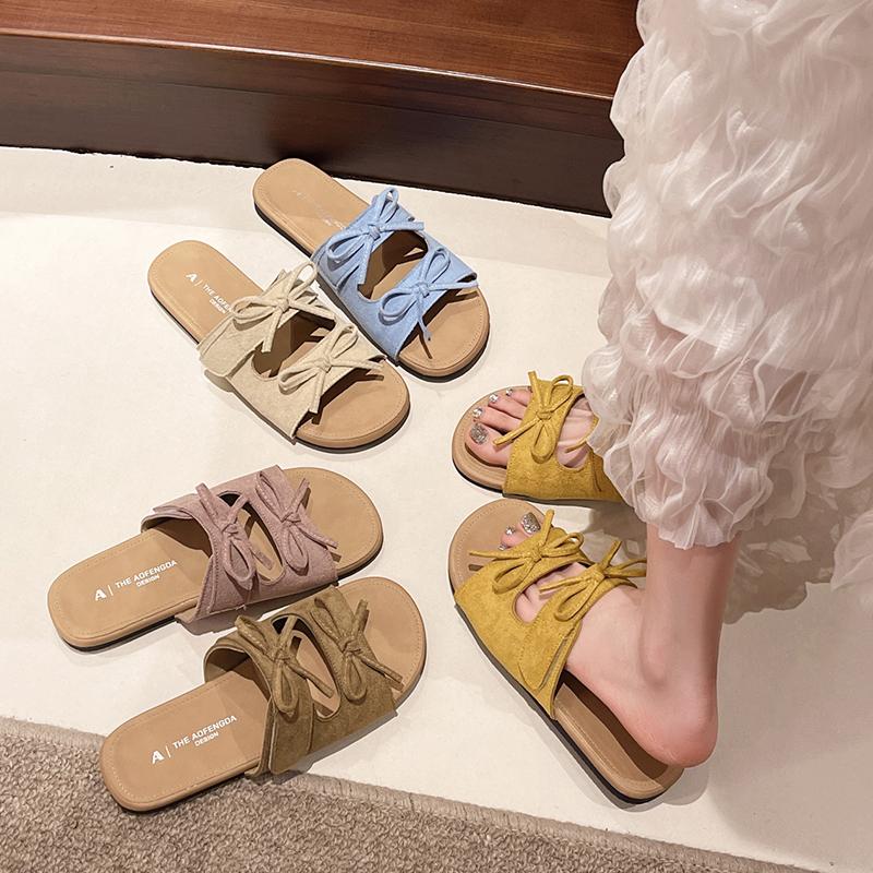 Fashion Female Shoes Womens Slippers Outdoor Slides Butterfly-Knot Loafers 2025 Summer Beach Flat Butterfly-knot Female Shoes Slippers W