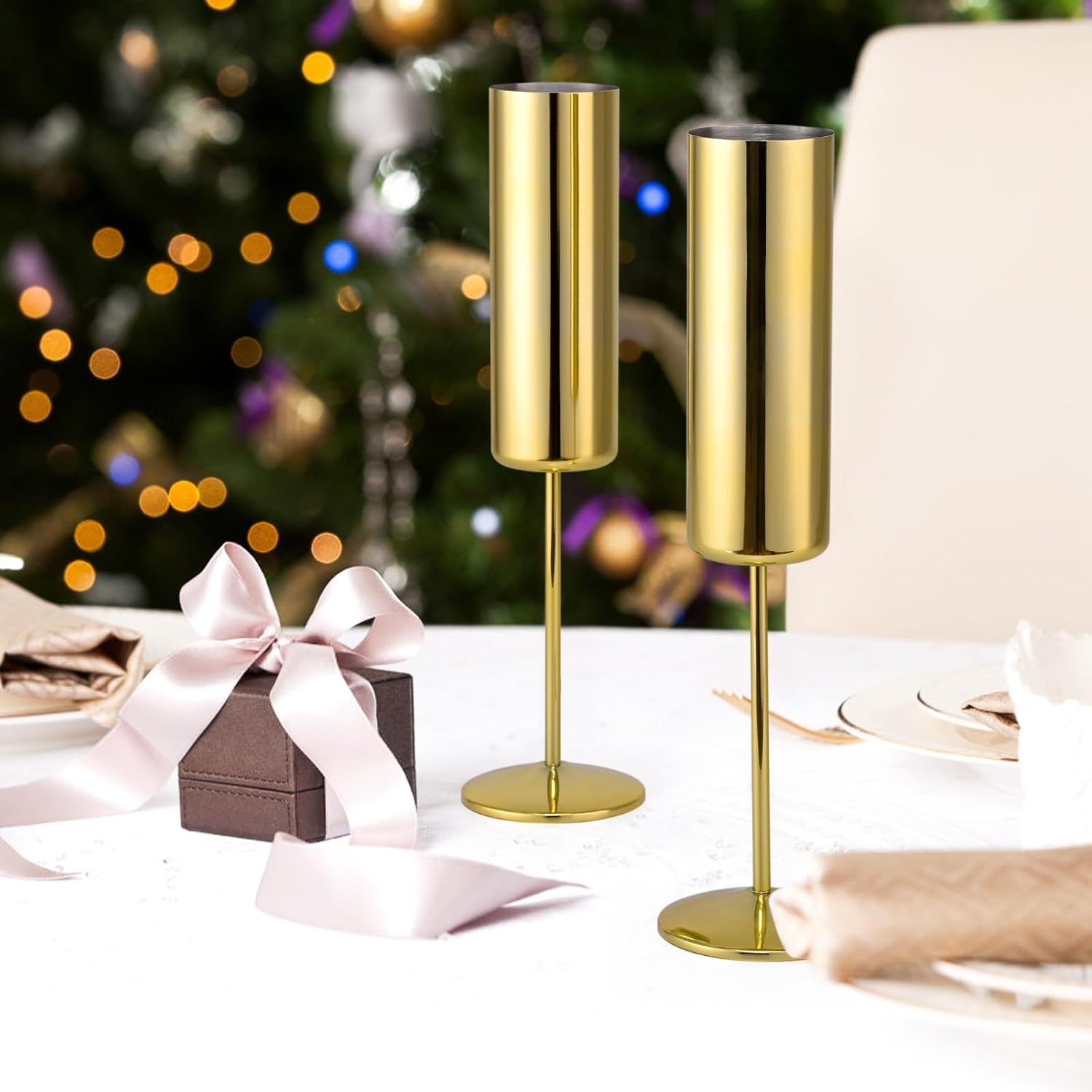 

4 Pack Insulated Stainless Steel Champagne Flutes, 6oz Gold Stemmed Glasses for Party, Wedding, Birthday, Christmas United States