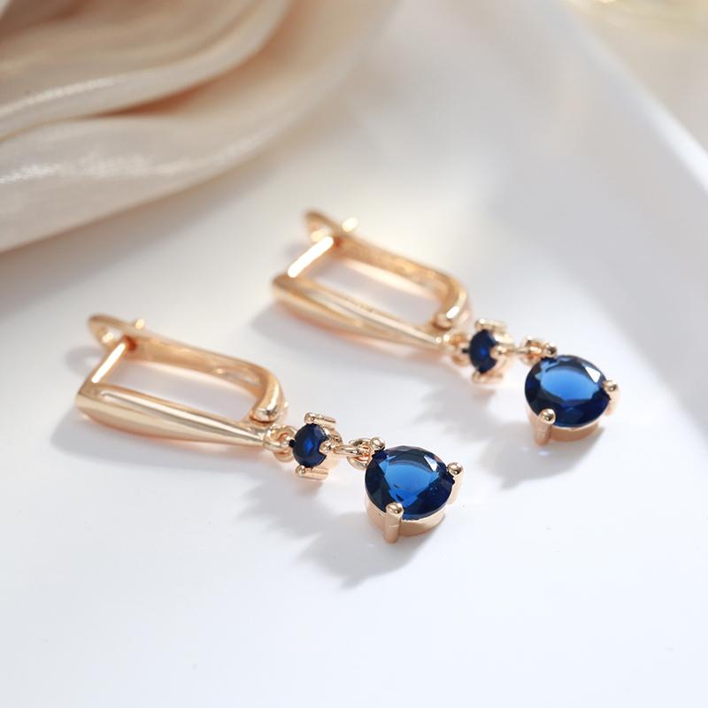 Kinel Long Blue Zircon Drop Earrings For Women Rose Gold Color Dangle Earring