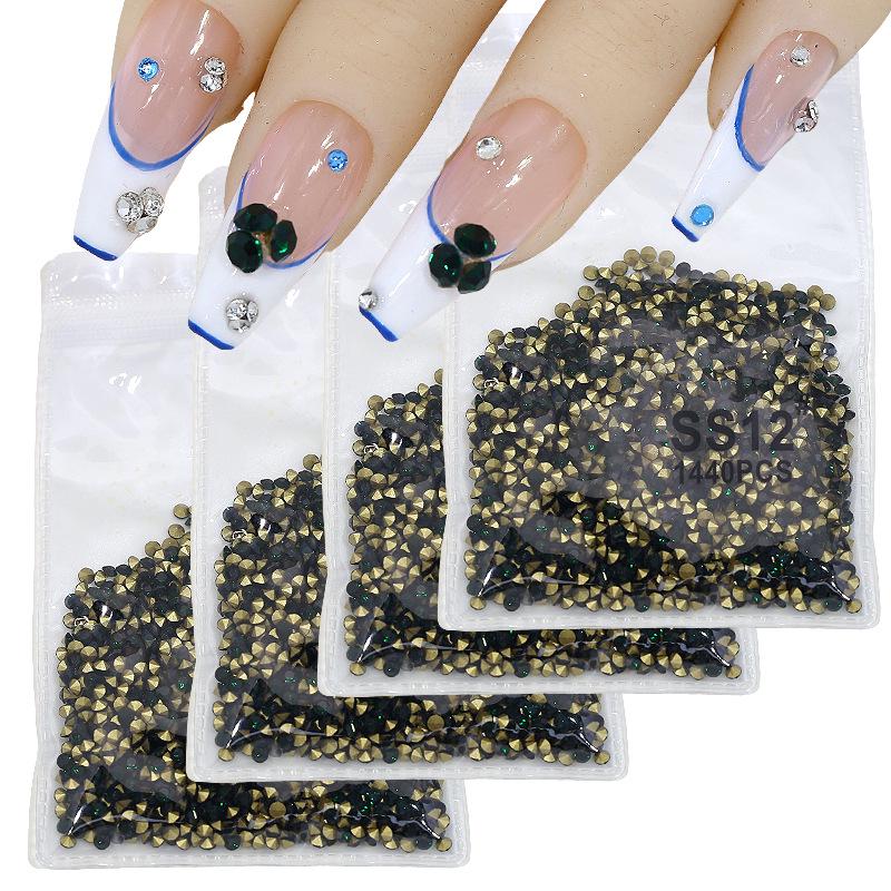 1440 sztuk Szmaragdowy Spiczasty Spód Okrągły Wiertło Ozdoba do Paznokci - Ciemnozielony