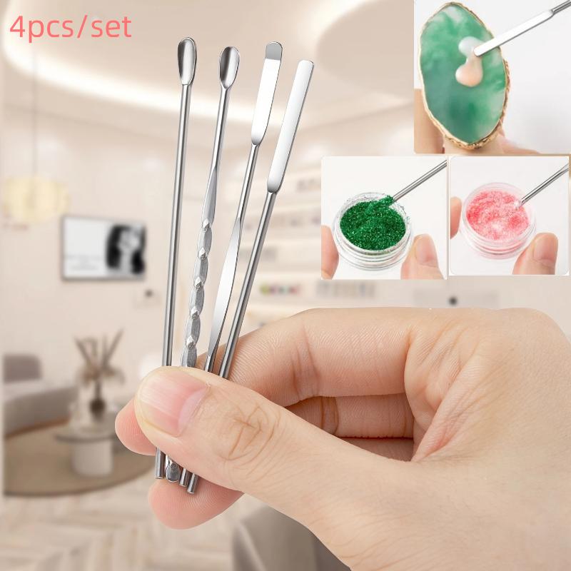 4Pcs Nail Art Stirring Rod Tool Stainless Steel Powder Liquid Gel Polish Spoon Spatula Foundation Mixing Tool