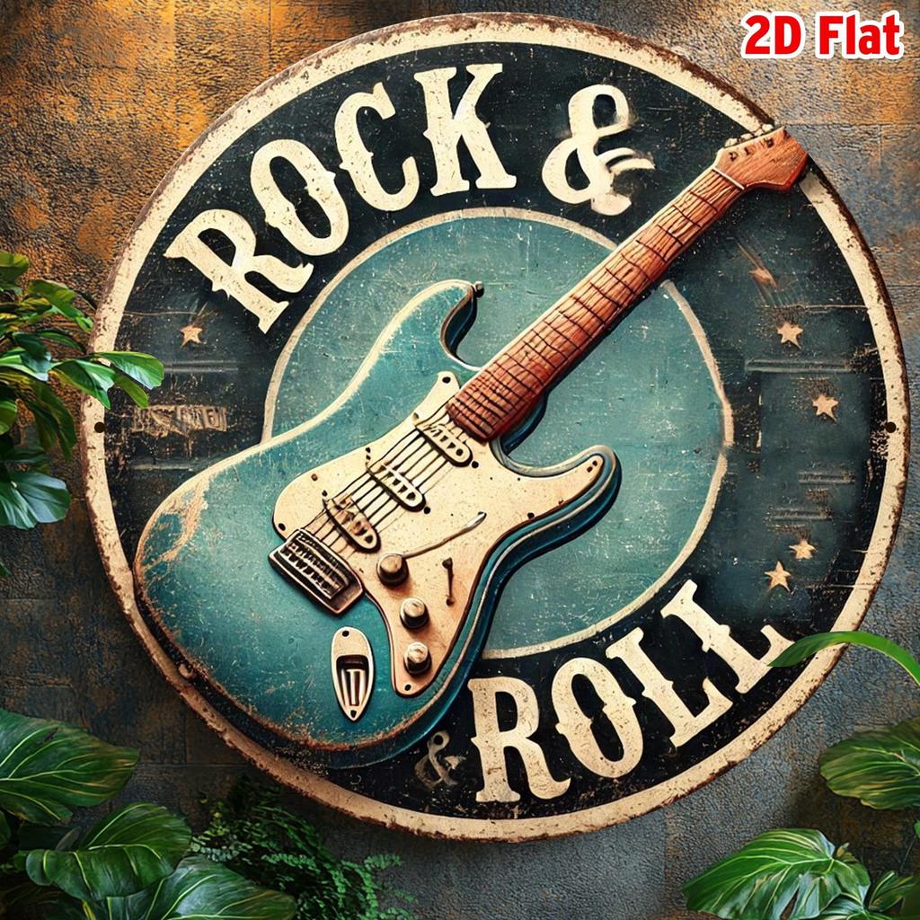 Vintage Rock & Roll Guitar 8x8 Inch Aluminum Sign