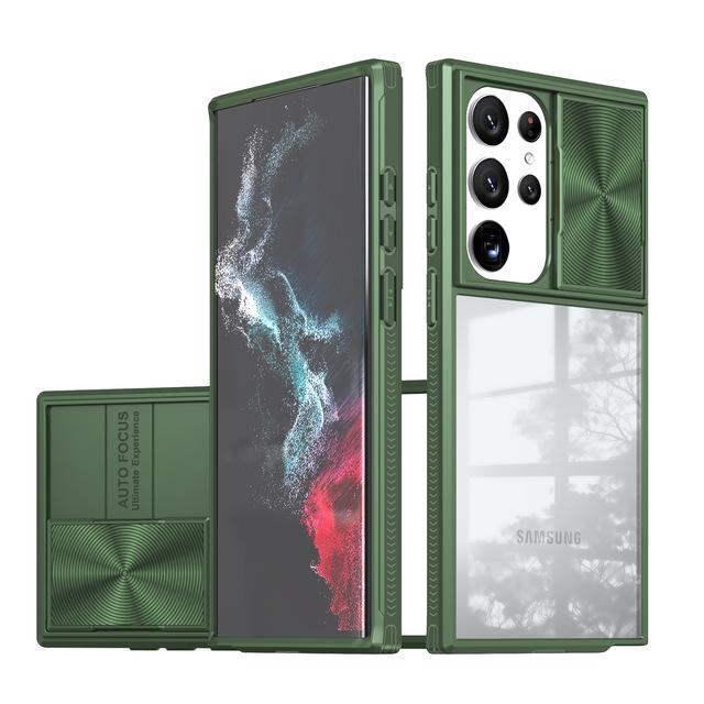 

Чехол для Samsung Galaxy S23 Ultra/S23 Plus/S23, чехол со сдвижной крышкой для камеры, защита объектива, акриловый чехол с полным покрытием на 360 ° Samsung S23 Ultra зелёный