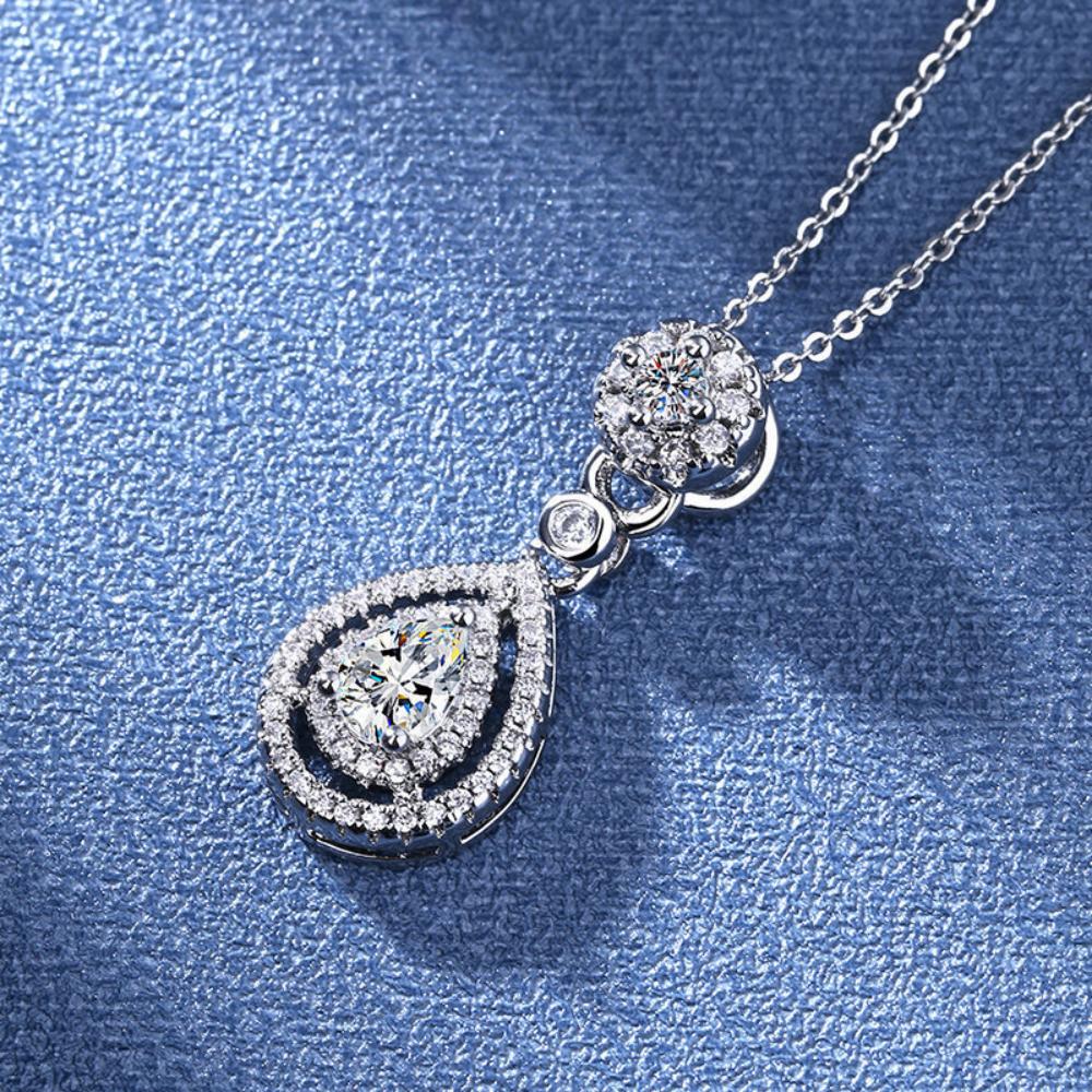 925 Silver Necklace Women Sparkling Zircon Teardrop Pendant Clavicle Chain Jewelry Gift for Birthday Party