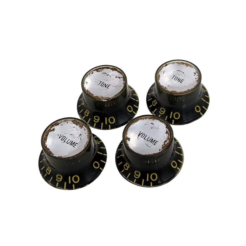 YJB PARTS Reflector Knob Made In Japan (Embossed Letters) 4-Piece Set, (Relic Black/Silver Plate)