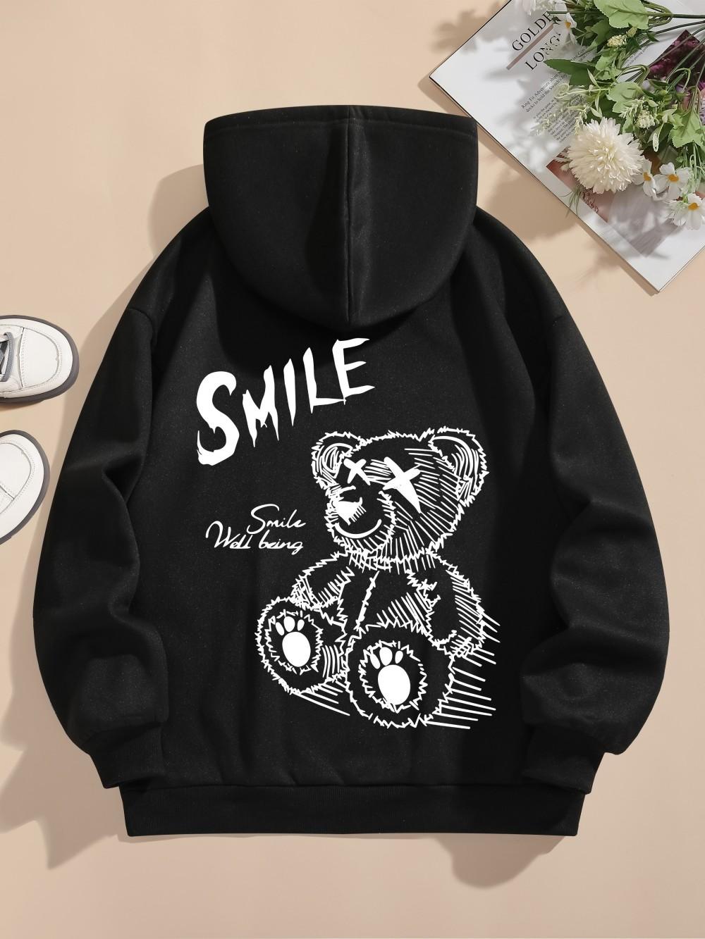 

Hot selling new autumn men s fashion teddy bear print soft and comfortable hooded sweatshirt outdoor street style clothing 3XL