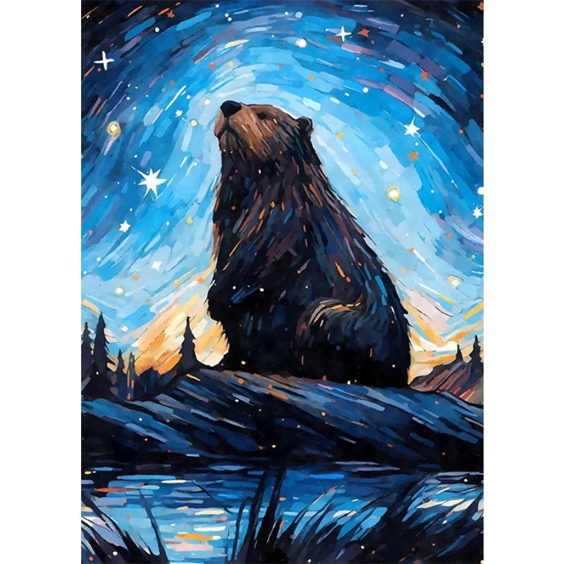 Sternennacht Tiere Katze Biber Bober Schnabeltier Hirsch Retro Niedlich Tier Poster Leinwand Malerei Wandbilder Heimzimmer Dekor