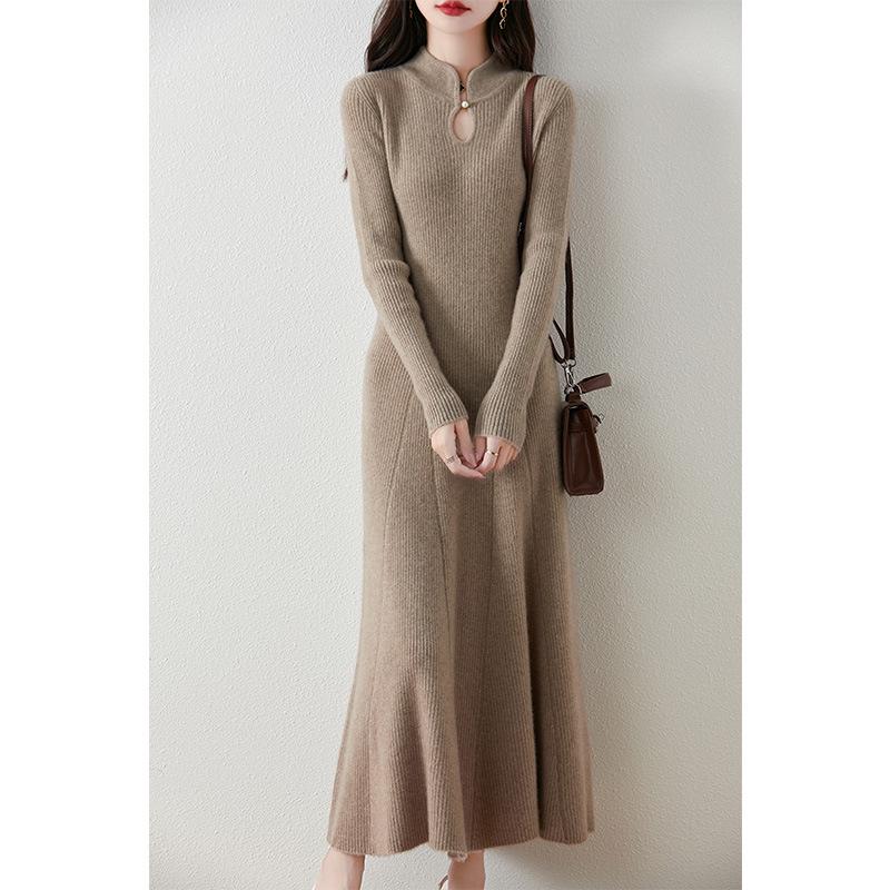 Autumn/Winter Slimming Knitted Pure Wool Fishtail Qipao Dress