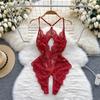 See-through Solid Floral Women Sexy Lace Bodysuits Hollow Bodycone Catsuits Jumpsuits Strappy Lingerie Rompers Skinny Casual