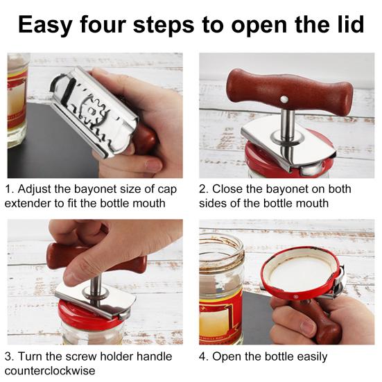 Otvírák na sklenice pro víčka 1-4" Otvírák na lahve Otvírák na konzervy Nerezová ocel Rychlé otevírání Kuchyňský nástroj pro seniory Artritida Slabé ruce Snadné otevírání Ozubená kola