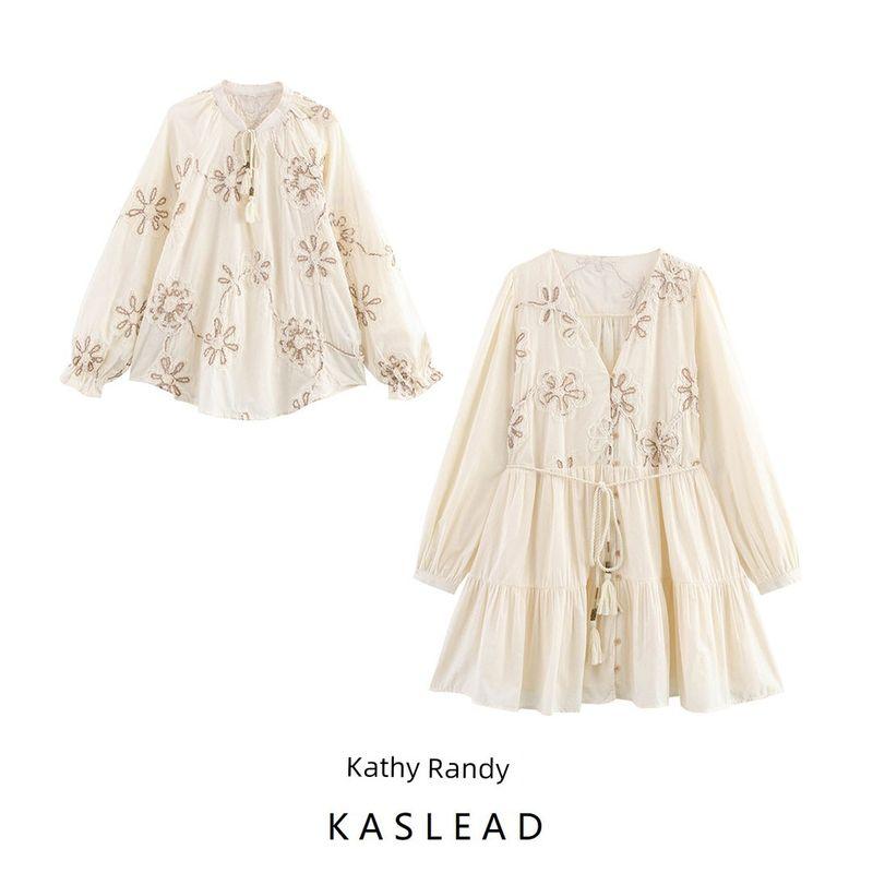 Kaslead New Women Clothes Western Style Flower Embroidery Shirts Dress 8741038 8741037