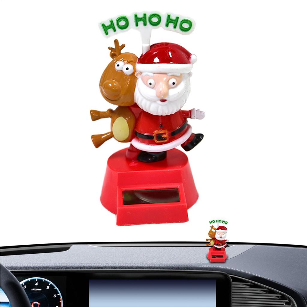 Car Dashboard Decorations Solar-Powered Swinging Deer Santa Claus Dashboard Figurines Adorable Collectible Statue CarDecorations