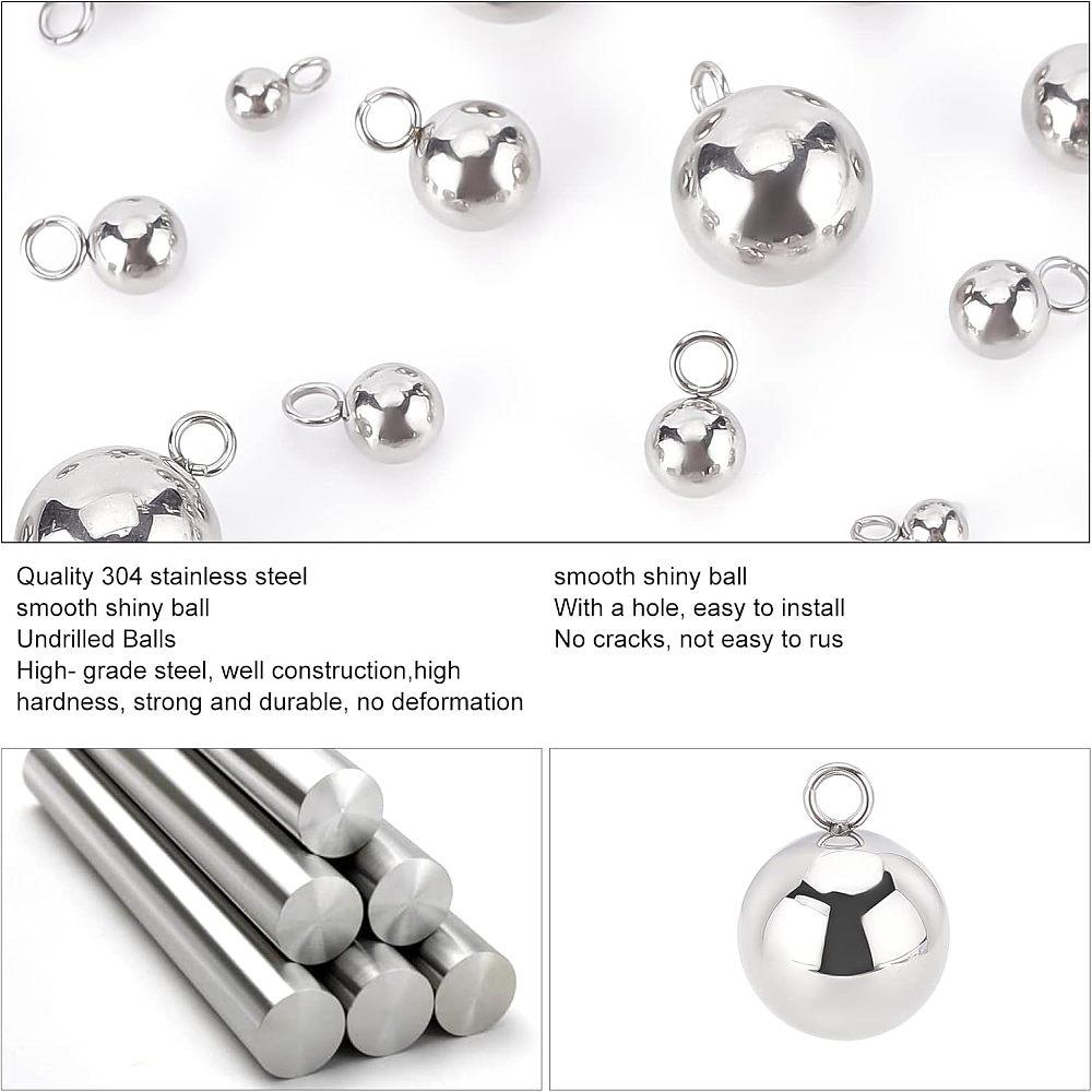 100pcs 4 Style 304 Stainless Steel Charms Ball Stainless Steel Color 7x4mm