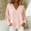 2025 Neues Damen Casual V-Ausschnitt Langarm Pullover Locker Einfarbig Mehrfarbig Damen T-Shirt