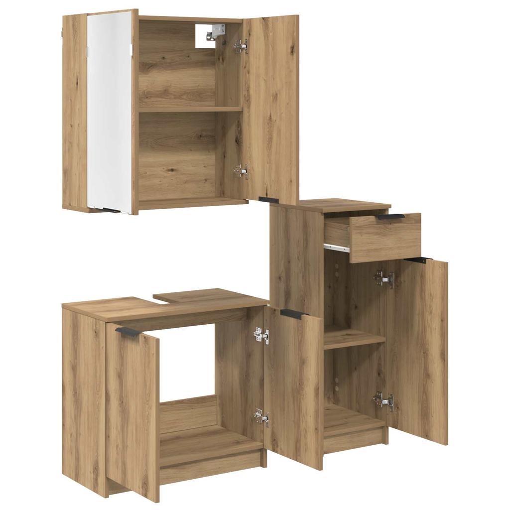 Bathroom Furniture Set 3 Pcs Artisan Oak 64.5 X 33.5 X 59 Cm