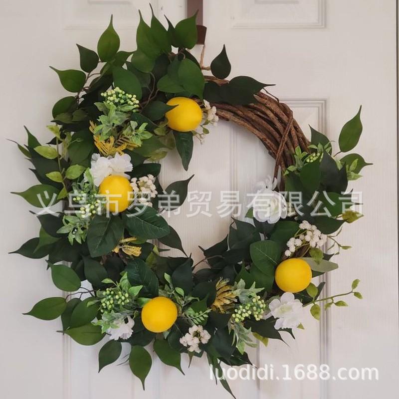 Artificial Lemon Peony Wreath Wall Hanging Decor Door Home Festival Party Decoration