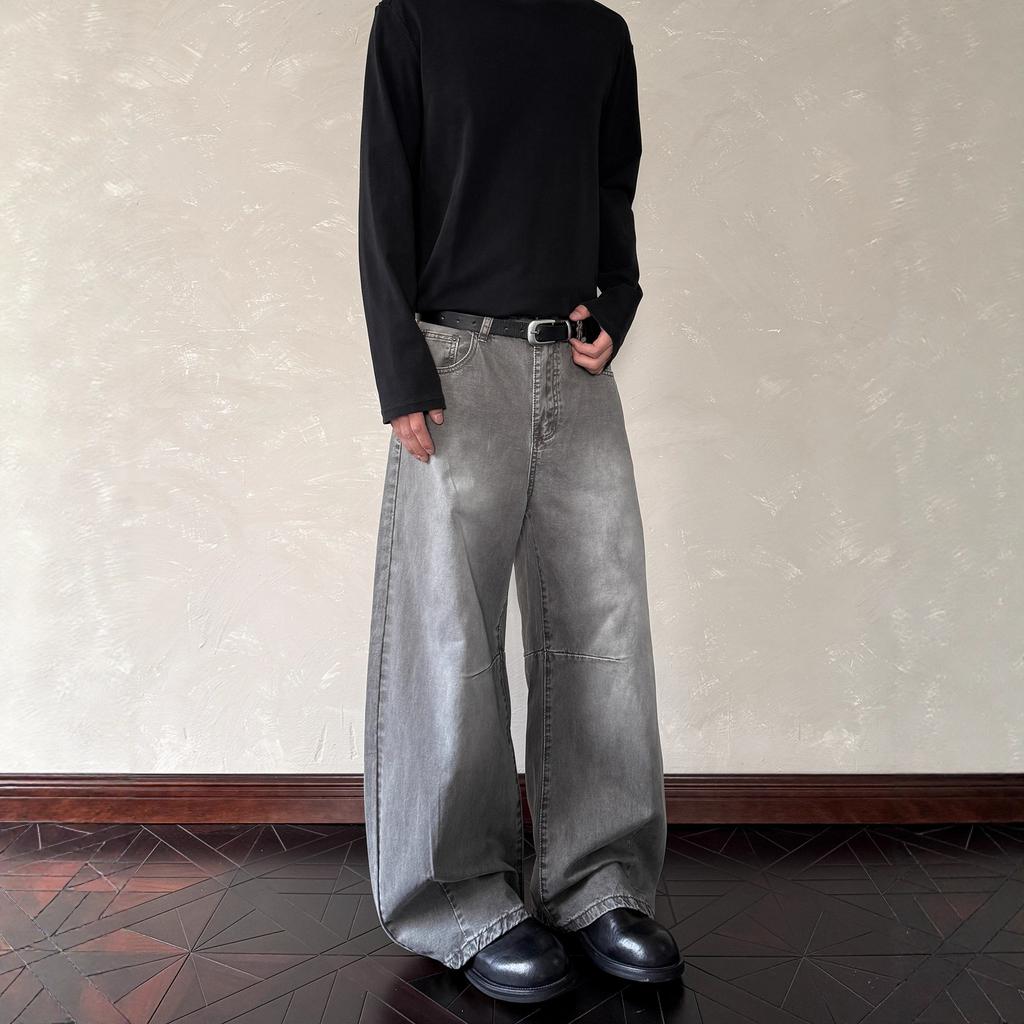 Large size American retro washed old scimitar jeans men's and women's trendy brand loose silhouette wide-leg casual overalls