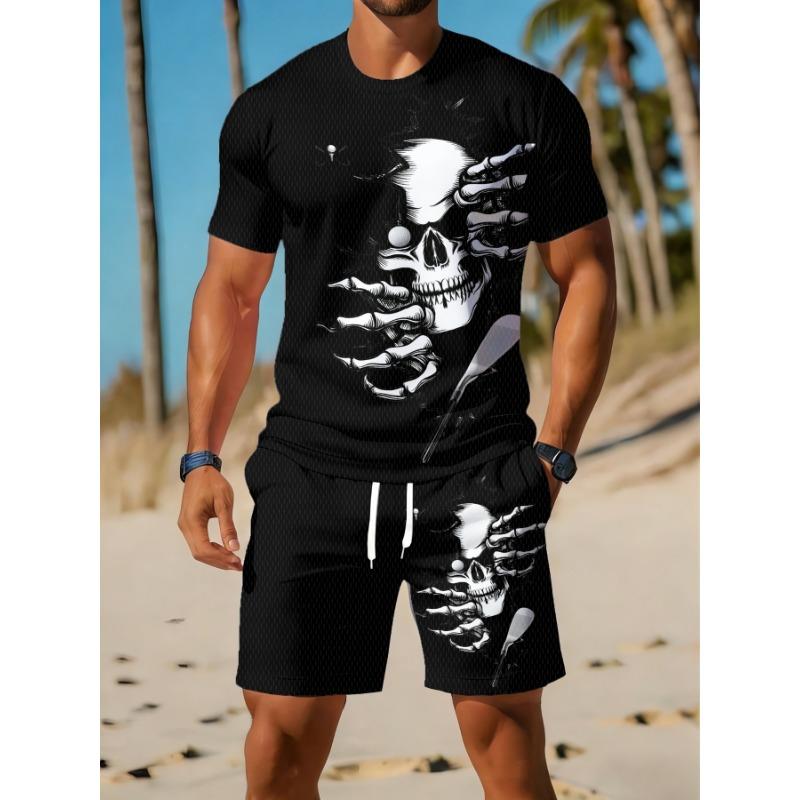 

Casual sports suit breathable outdoor leisure men s round neck T-shirt shorts pants suit summer digital printing printing suit for men and adults 6XL