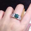 Full Diamond Eight Hearts and Arrows, PT950 Blue-Green Simulated Moissanite Unisex Open Ring