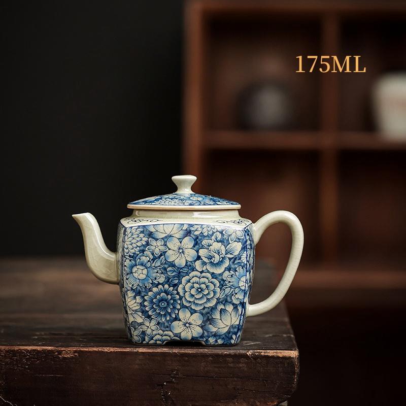 Tetera de cerámica azul y blanca con apertura para ceremonia del té, juego de té chino, té Oolong con leche, tetera con jazmín y Guan Yin