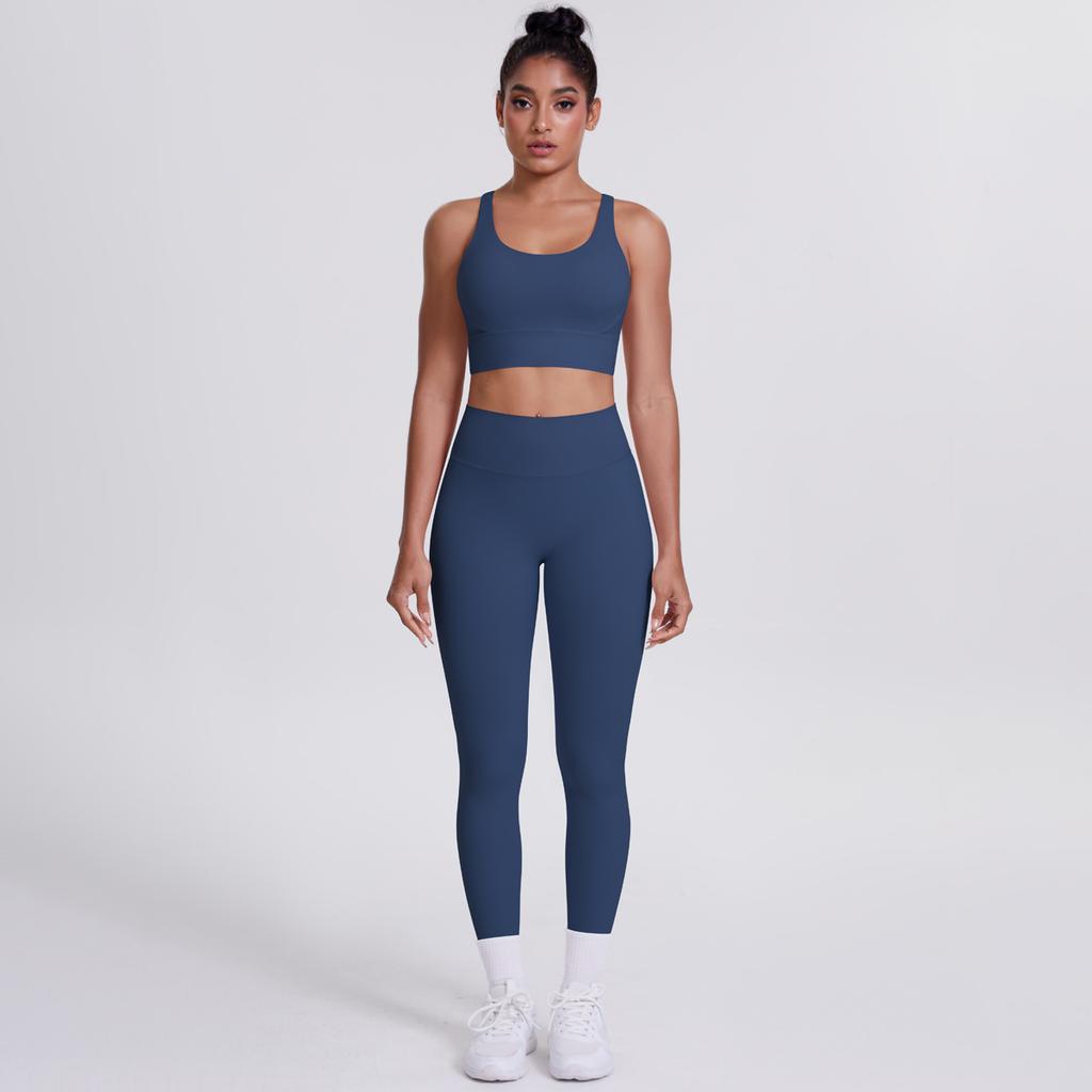 New Woolen Tight Yoga Dress Cross Back Sports Bra Set Cloud Sensing Speed Drying Running Fitness Two Piece Set For Women