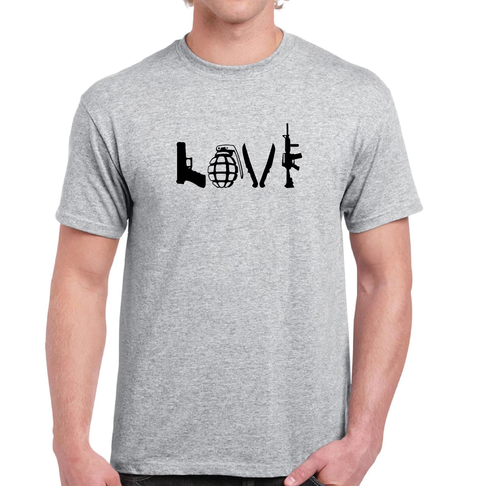 Love Guns Second Amendment Pro Gun Conservative Blue Line Cotton Gray T-Shirt S