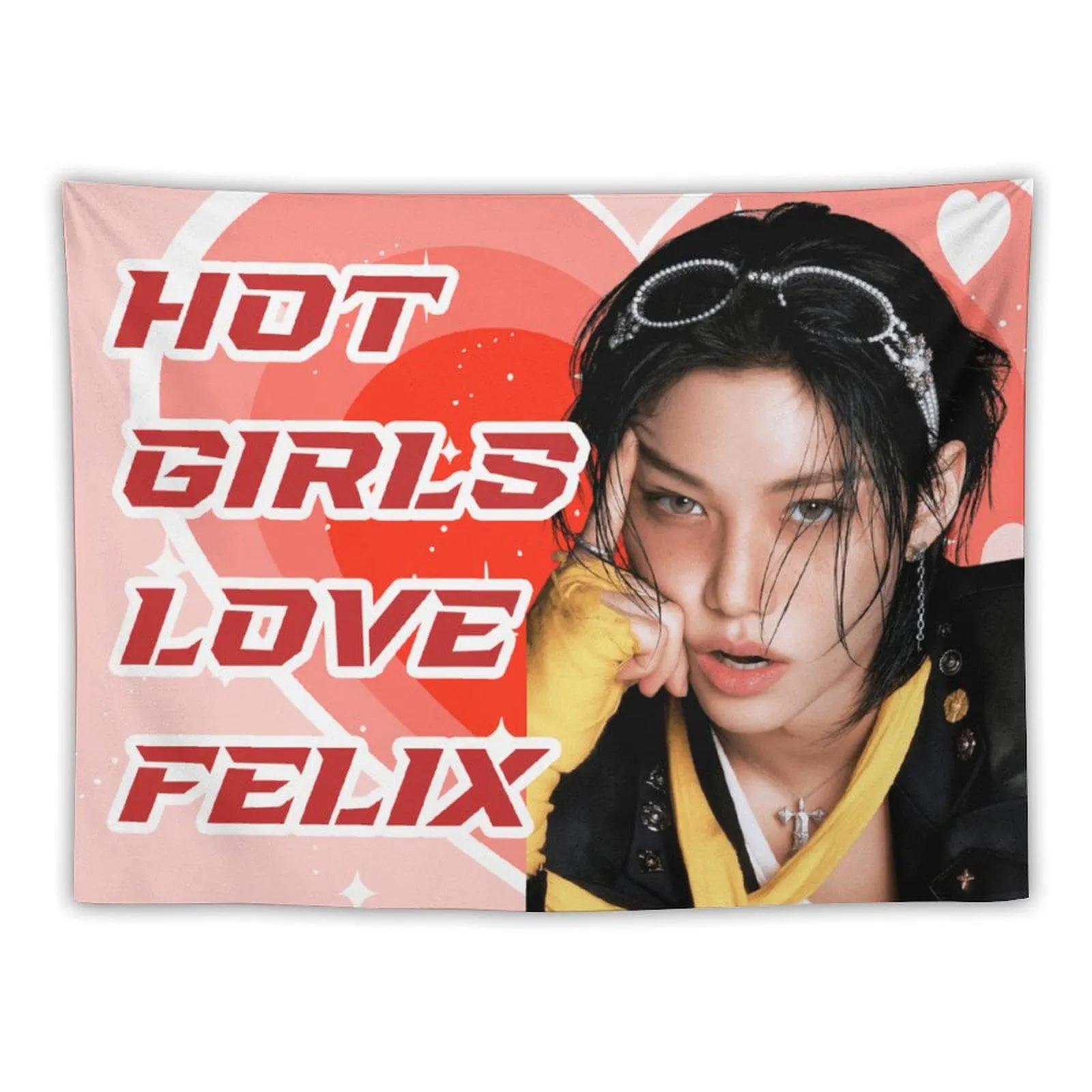 1pc SKZ Felix Hot Girls Love Felix Tapestry Kpop Fan Wall Hanging Pink Heart Aesthetic Decor STAY Gift Flat Print 74x94cm(29x37in)