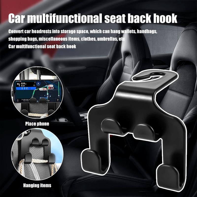 4pcs Multifunctional Car Seat Back Hook Double Head Phone Hanger Headrest Hanging Bag Storage Hanger Car Interior Accessories