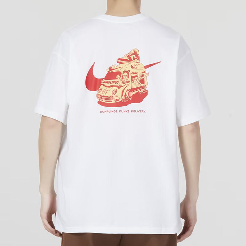 Nike Logo Print Round Neck Short Sleeve Fitness Training T-Shirt with Drop Shoulders in Vintage American Style Men Tops White FB9806-100