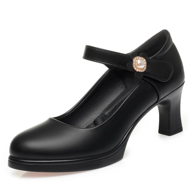 One-word buckle high-heeled waterproof stage catwalk with cheongsam shoes temperament single shoes, leather shoes