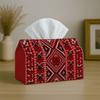 1pc Tissue Box, 2D Flat, Printed On Both Sides, Tribal Ethnic Tissue Holder - Geometric Design In Red And Black Fabric, Versatile Storage Organizer Fo