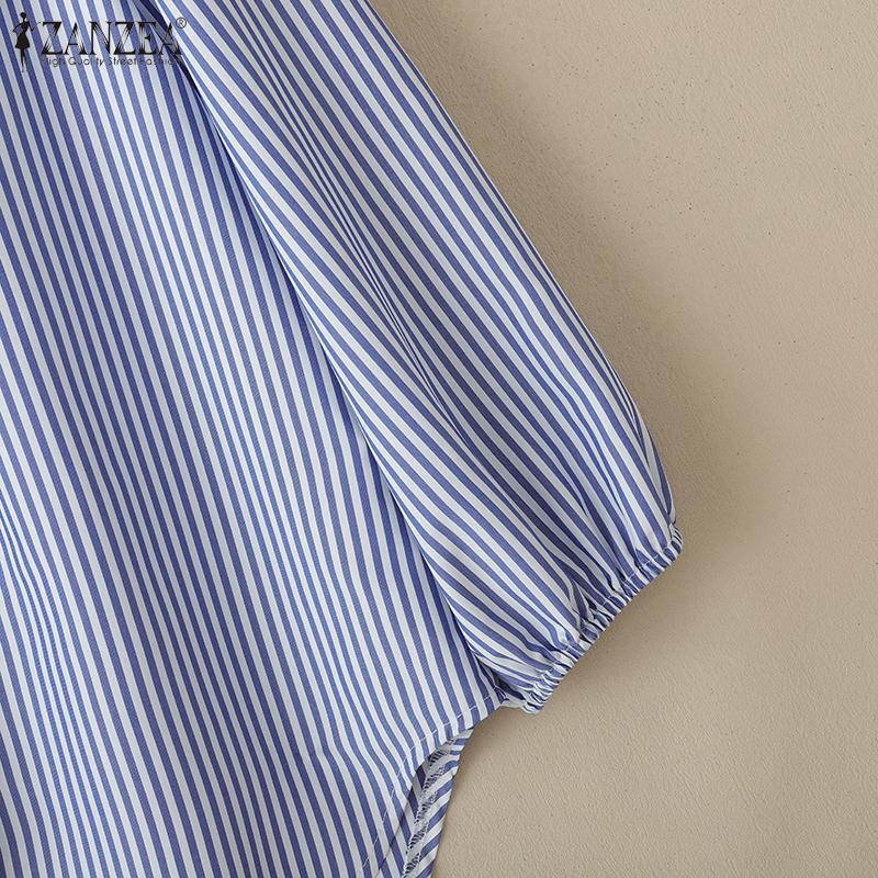 ZANZEA Women Turn Down Collar Loose 3/4 Sleeve Stripe Blouse