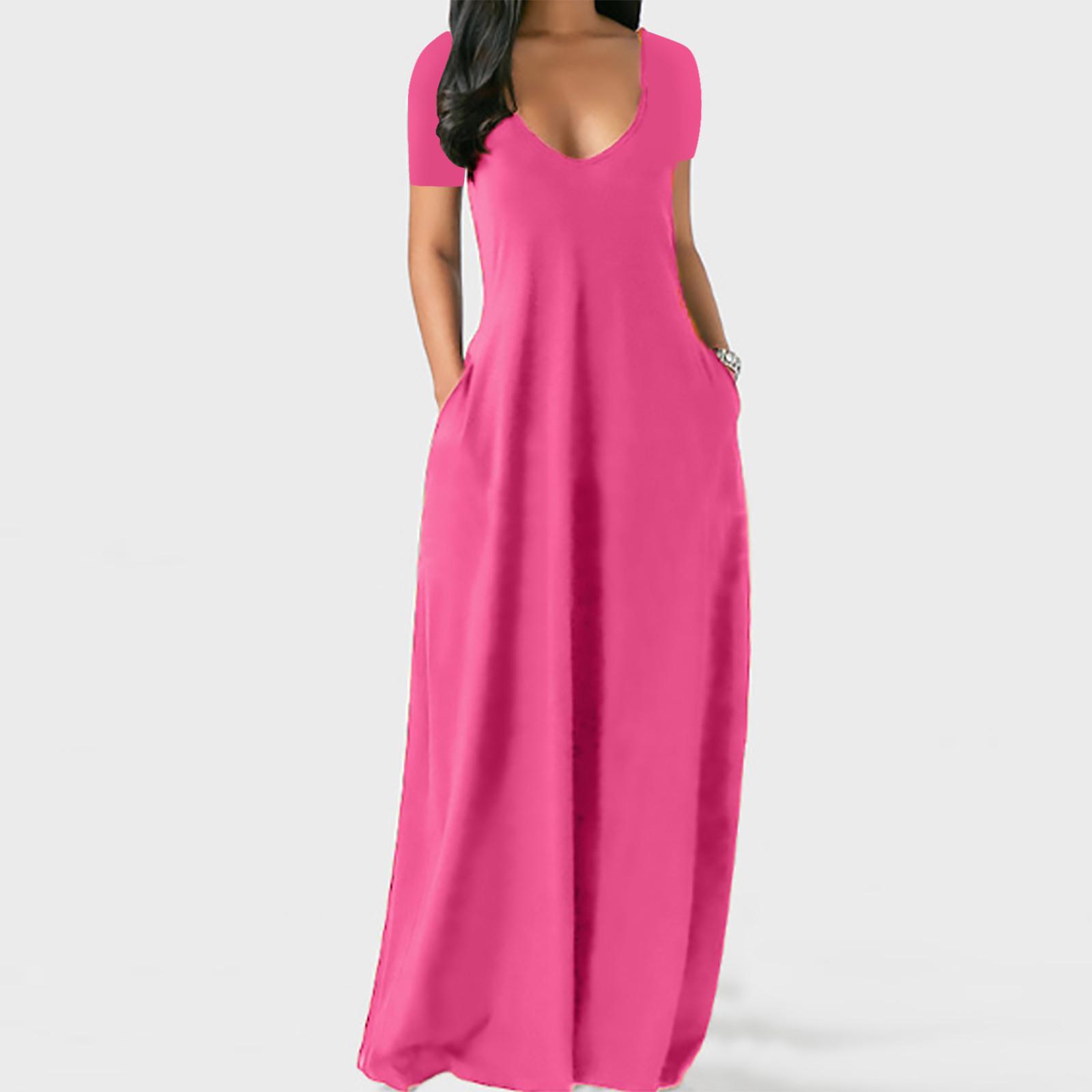 

Константин Мода Женщины Повседневная Плюс Размер Твердые V-образным вырезом Карманы Короткие рукава Длинное платье XXXXXL горячий розовый