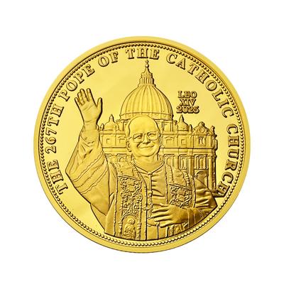 267. římský papež, papež Lev XIV., františkánské pamětní mince, mince, kreativní pamětní medaile, 2025