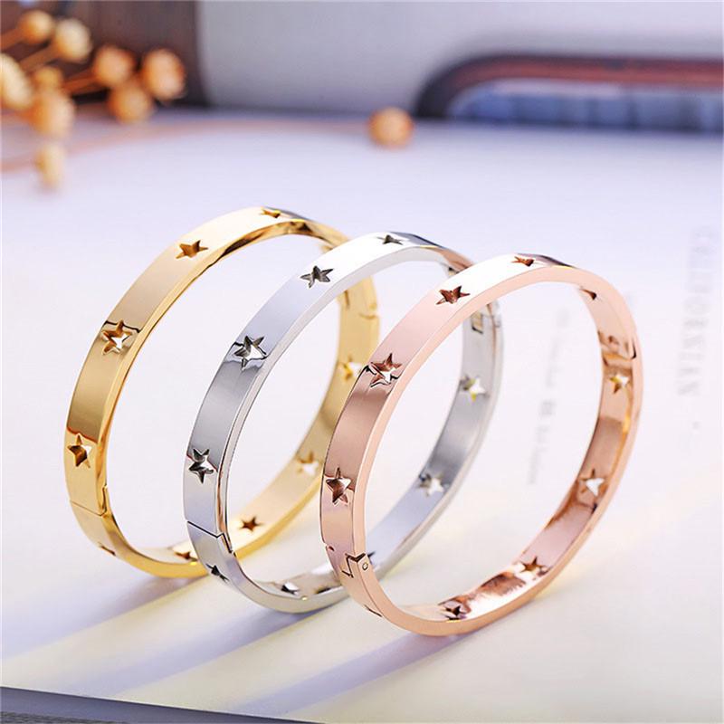 

Bracelet Titanium Steel Hollow Out Five-pointed Stars Oval золотий